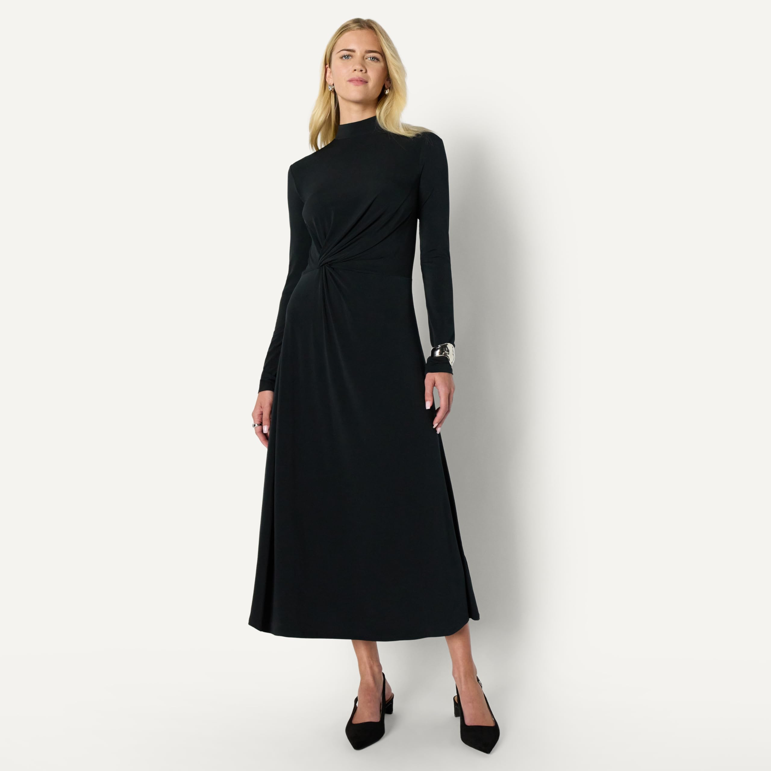 Amazon Essentials Mujer Vestido Maxi Corto de Manga Larga, Entallado y con Vuelo