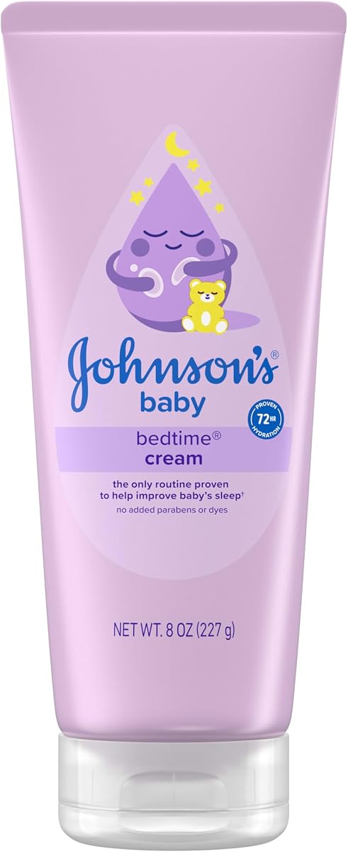 Johnson's Baby Bedtime Cream con aromas calmantes naturales y calmantes, 8 oz | Crema de noche para bebés para ayudar a calmar al bebé antes de acostarse, aromas calmantes naturales y calmantes, sin parabenos ni colorantes añadidos