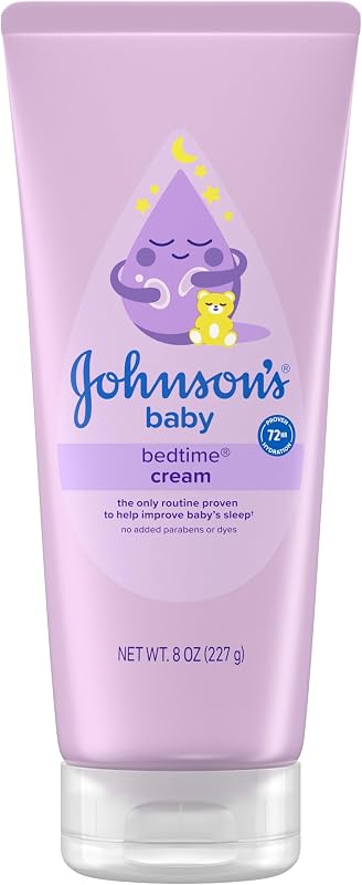 Johnson's Baby Bedtime Cream con aromas calmantes naturales y calmantes, 8 oz | Crema de noche para bebés para ayudar a calmar al bebé antes de acostarse, aromas calmantes naturales y calmantes, sin parabenos ni colorantes añadidos