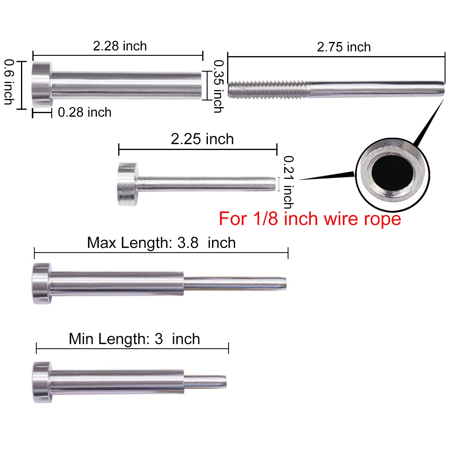 CKE 20 Pairs Invisible Cable Railing Kit, T316 Stainless Steel 1/8" Invisible Receiver and Swage Stud End for 2"x2", 4"x4" Wood/Metal Post, Invisible Deck Stair Cable Railing Hardware Tensioner CR31