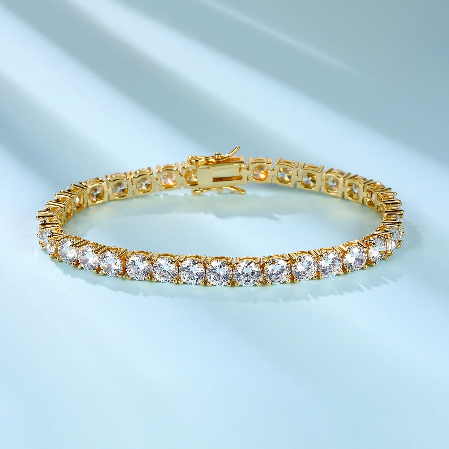 Tennis Bracelet for Women|5MM Simulate Diamond Bracelets|4-Prong-Setting CZ|18k Yellow Gold Plated - Image 3