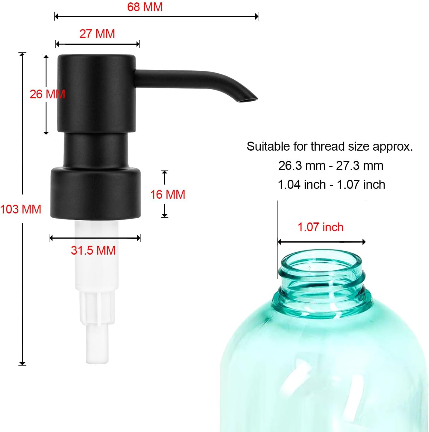2 Pack Matte Black Bathroom countertop Stainless Steel Lotion Dispenser Pump (Black), KFA21