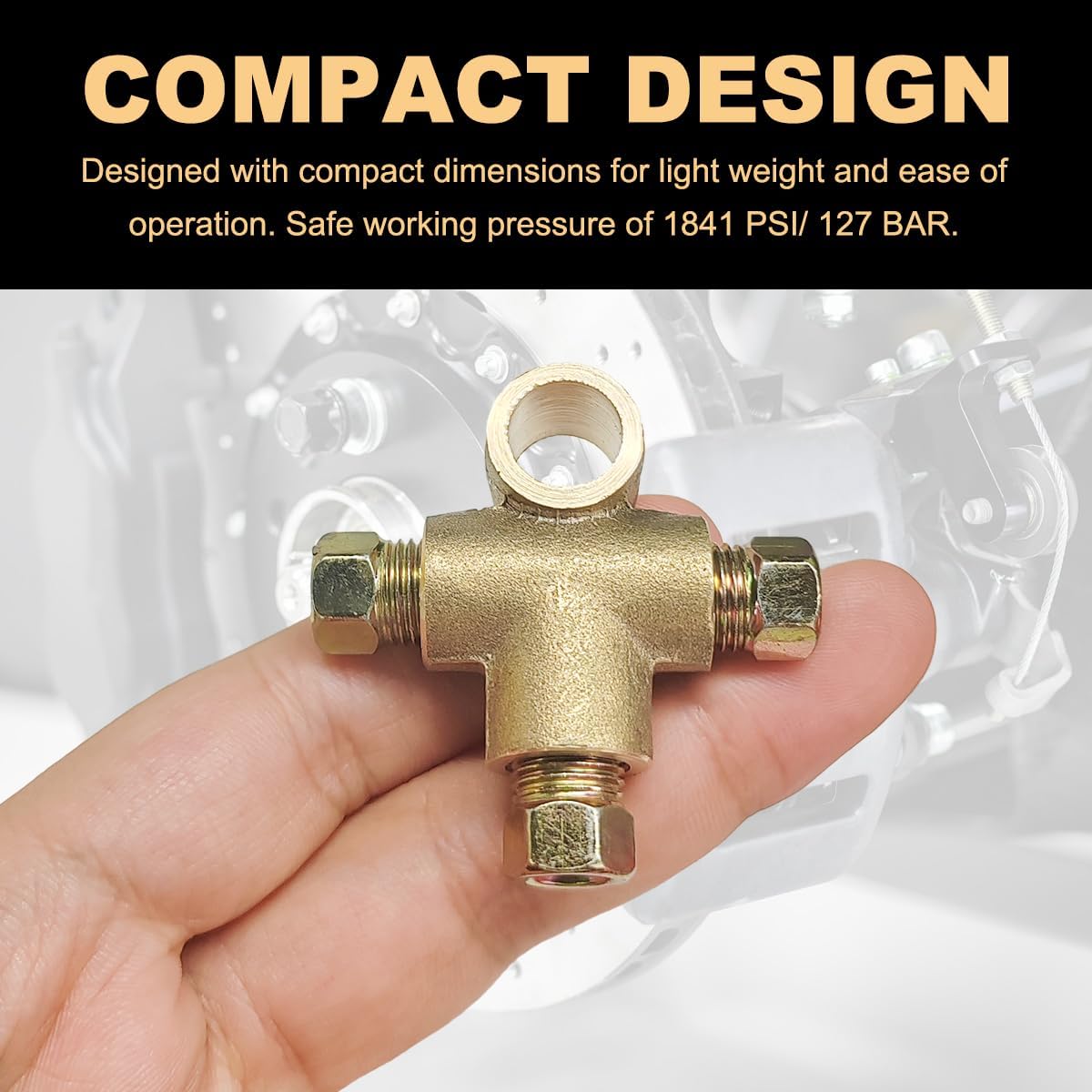 DXNQ Brass 3 Way T-Shape Brake Tee, Universal Auto M10 T-Shape Brake Line Fitting, Fits for 3/16" Pipe, Car Accessories
