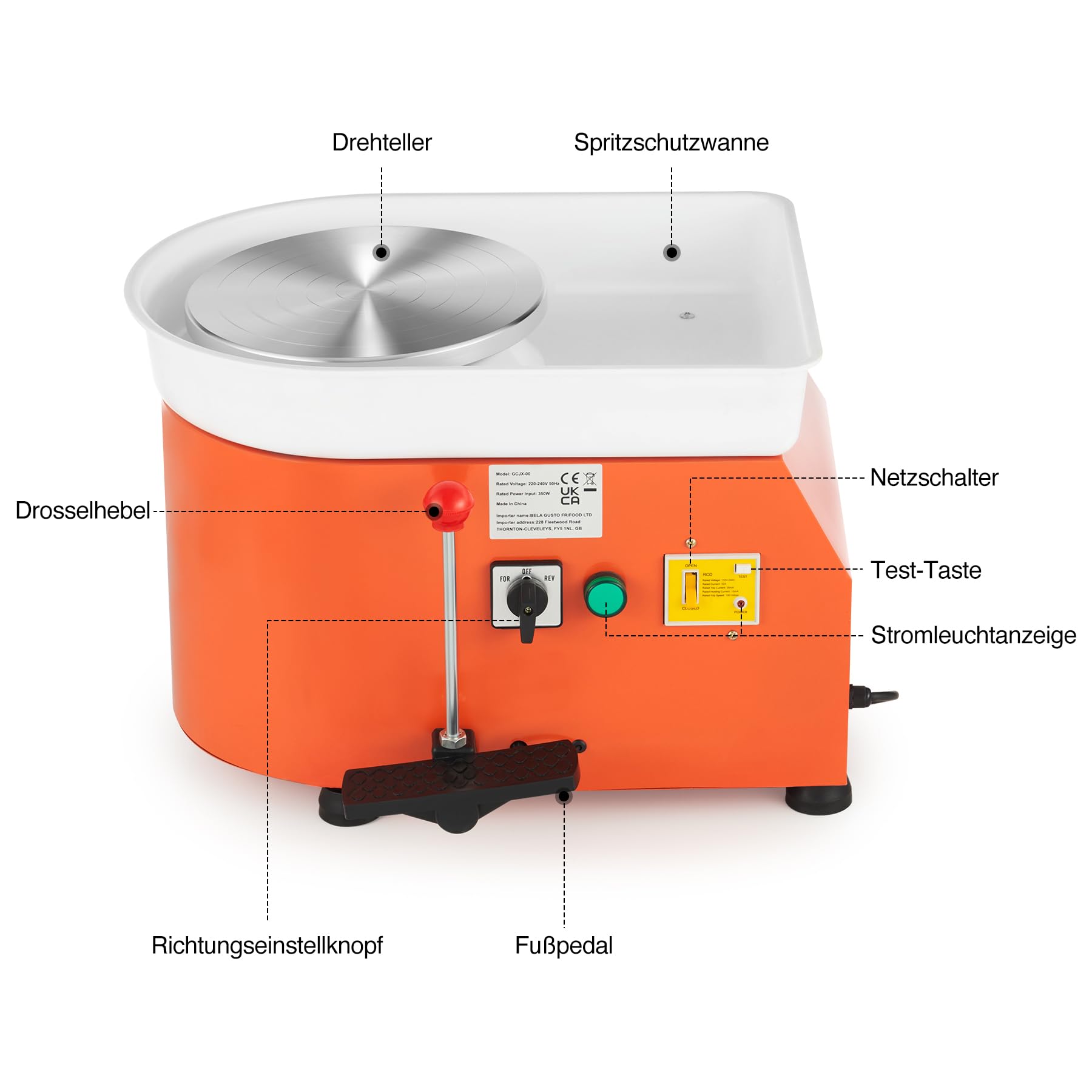 CREWORKS Máquina de Rueda de Cerámica Eléctrica Diámetro de 25 cm Torno de Alfarero Eléctrico 350 W Máquina de Arcilla de Cerámica 0-300 RPM Carga (con Mango Manual Y Pedal de Pie)