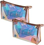 Norhogo 2 sacchetti per il lavaggio da viaggio, borsa olografica, beauty case trasparente con cerniera e manico portatile, per lavoro, studio, casa o viaggi, Multicolore