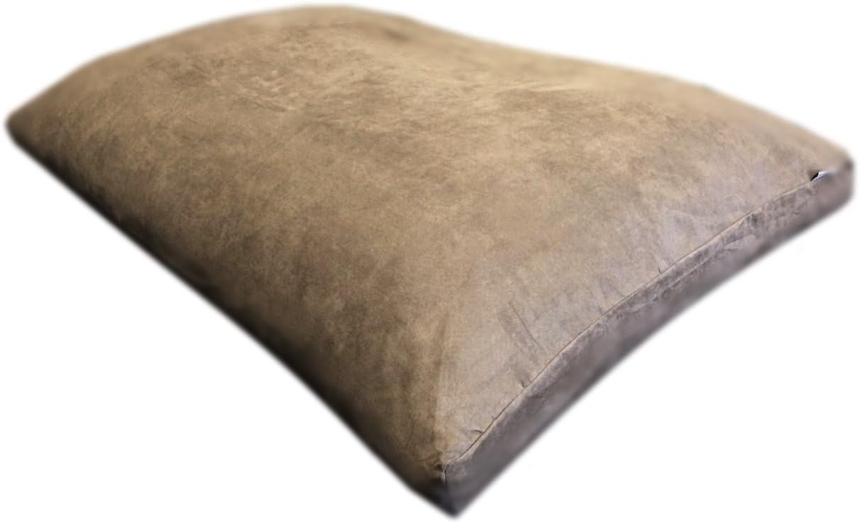Extra Stuffed Mixed Memory Foam Pillow Bed: Brown Suede Luxurious Comfortable Anti Slip Cover Waterproof Dog Bed for Small to Medium Dogs (37"x27")