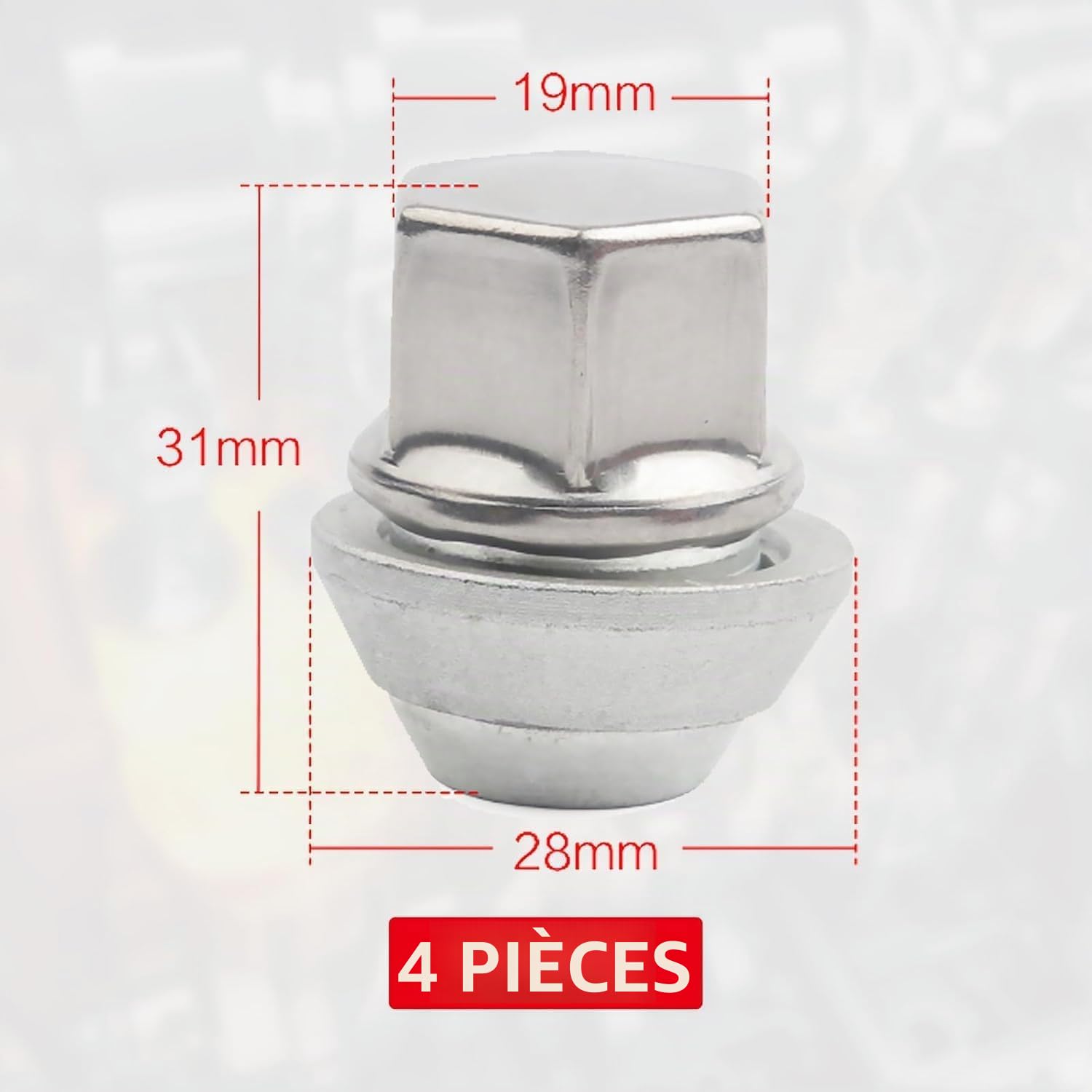 Raheem 1366029 Lot de 4 écrous de roue en alliage M12 x 1,5 mm en acier inoxydable pour Ford Fiesta Focus Mondeo Fusion C-Max Kuga Transit Connect Escort Puma Volvo C30 S40 V40 V50 C70 81EB1K024AB