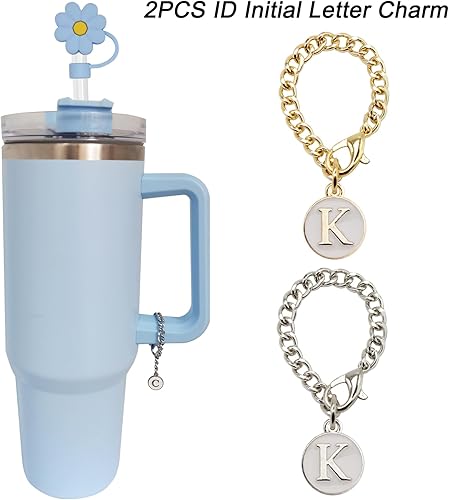 Miniatura 3 de Stanley Cup 3 piezas de 30 y 40 onzas, 0.394 in de silicona con diseño de flores, tapa protectora con 2 dijes de letras iniciales personalizadas,