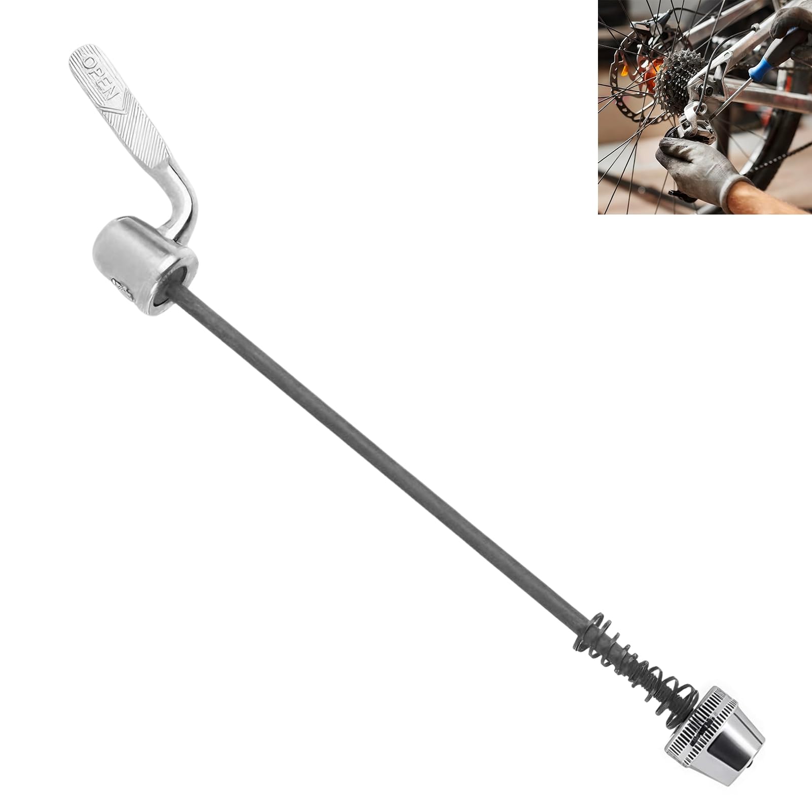 Steel Quick Release Skewer for Rear Mounted Trainers, Standard Bike Wheel Skewers Rod Lever for Road MTB Hybrid Cycling, Durable Fast Release Trainer Axle for Indoor Riding and Flat Tire Repair Silver