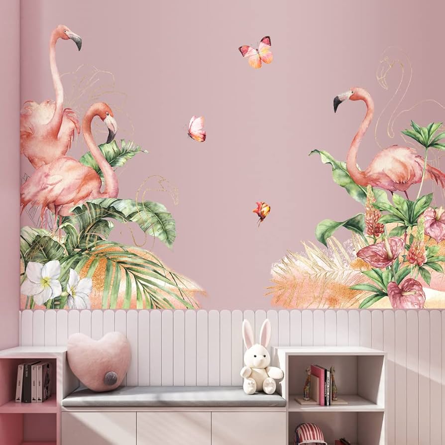 Amazon.com: RW-C328 Pink Flamingo Wall Decals Tropical Green
