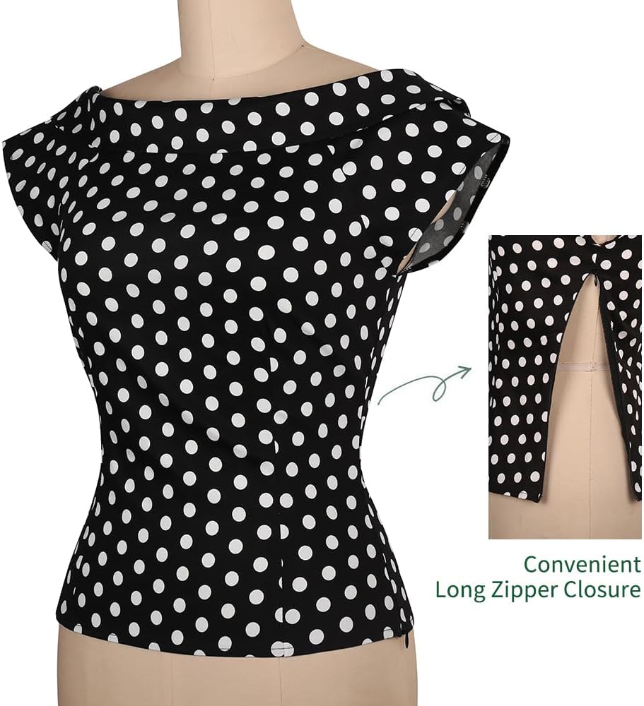 YARN & INK Women's 1950s Vintage Pinup Tops Back Bow Tie Cute Rockabilly Work Formal Shirt, Casual Blouse for Women