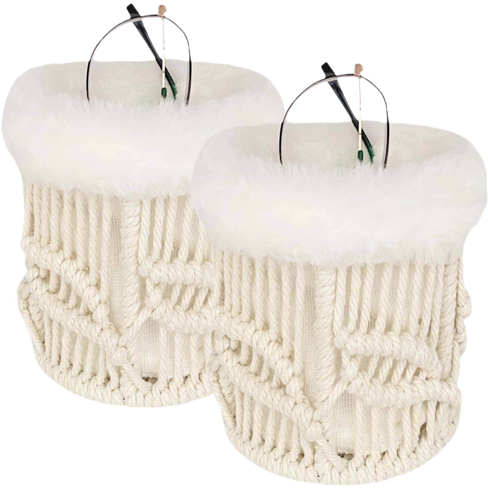 LCPQMZGH 2 Pack Glasses Holder for Nightstand, Boho Plush Lined Desk Organizer, Pen Holder for Nightstand and Office, Women's Decor