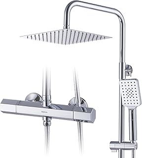 Comprar Kelleria Columna Ducha Termostatica Cromado, Bloqueo de Seguridad 38°C, Grifo de Ducha Termostático Hexagonal Innovador, Ducha de Lluvia Cuadrada 25X25cm Acero Inoxidable