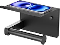 FORIOUS Toilet Paper Holder with Shelf, Adhesive or Screw Wall Mount Toilet Paper Roll Holder for Bathroom, SUS 304 Stainless Steel Commercial Toilet Tissue Holder with Storage Dispenser, Matte Black