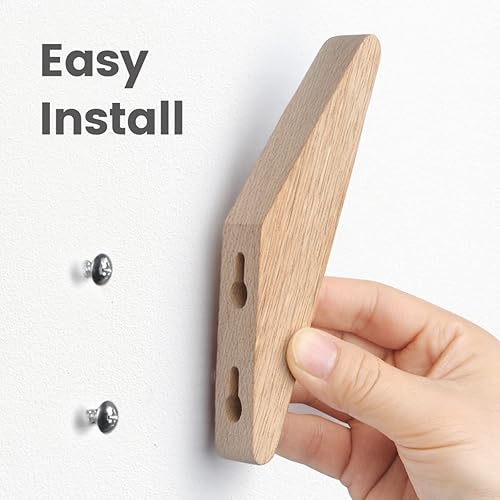 Miniatura 3 de Paquete de 2 ganchos de madera montados en la pared, minimalista, fácil de instalar, madera natural real, linda, moderna, de mediados de siglo,