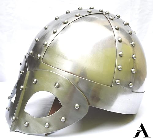 Miniatura 2 de AnNafi Casco medieval vikingo de lujo con forro y correa para la barbilla, casco antiguo de soldado de alta calidad para hombres Armadura de casco