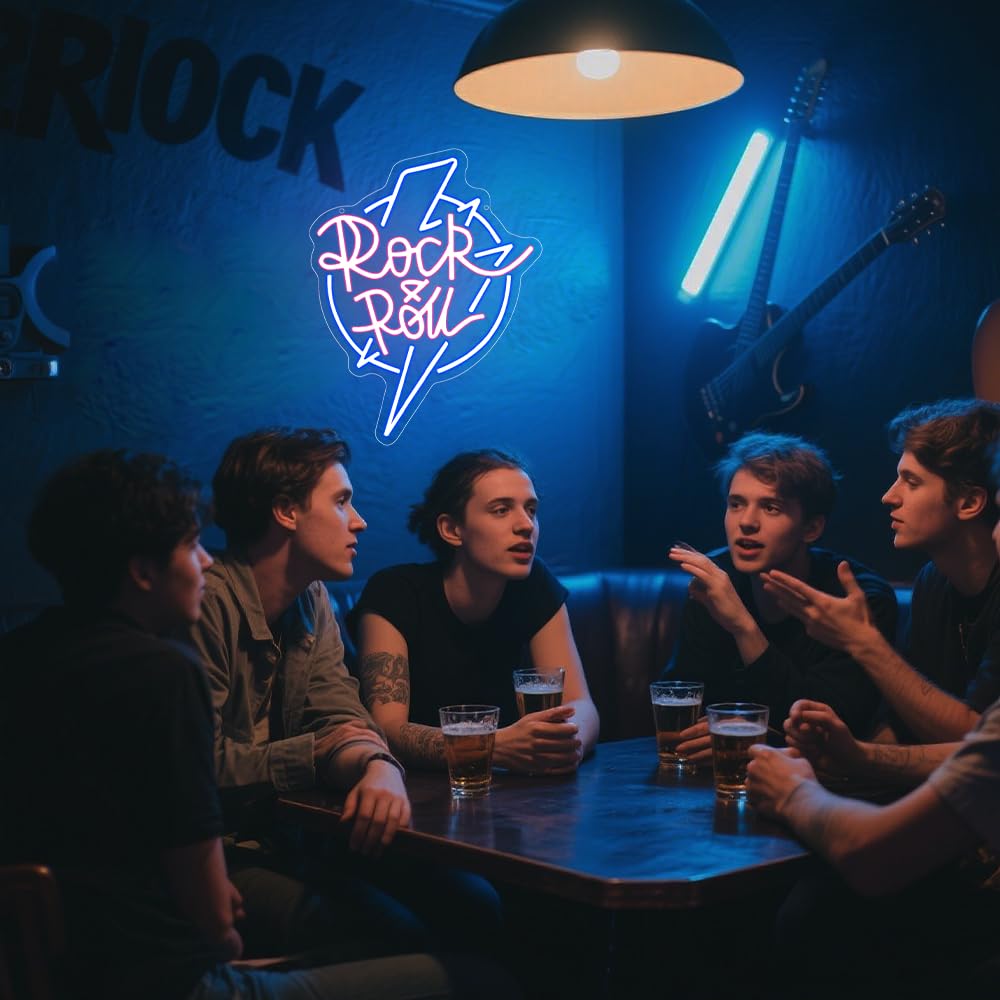 Neonowy szyld muzyczny, Rock and Roll LED, dekoracja ścienna, tło do muzyki na żywo, koncertu, studia muzycznego, baru, sypialni, klubu, na imprezę, prezent dla nastolatków i mężczyzn, zasilanie USB