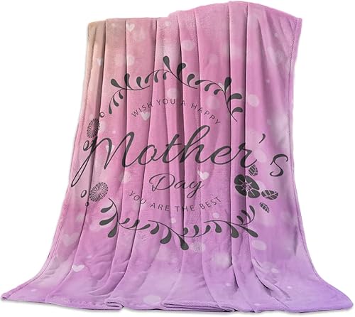 Clouday Super Soft Blankets for Woman Man Flannel Fleece Bed Blanket Comfortable,Colorful Flower Garland Happy Mother's Day,Lightweight Throw