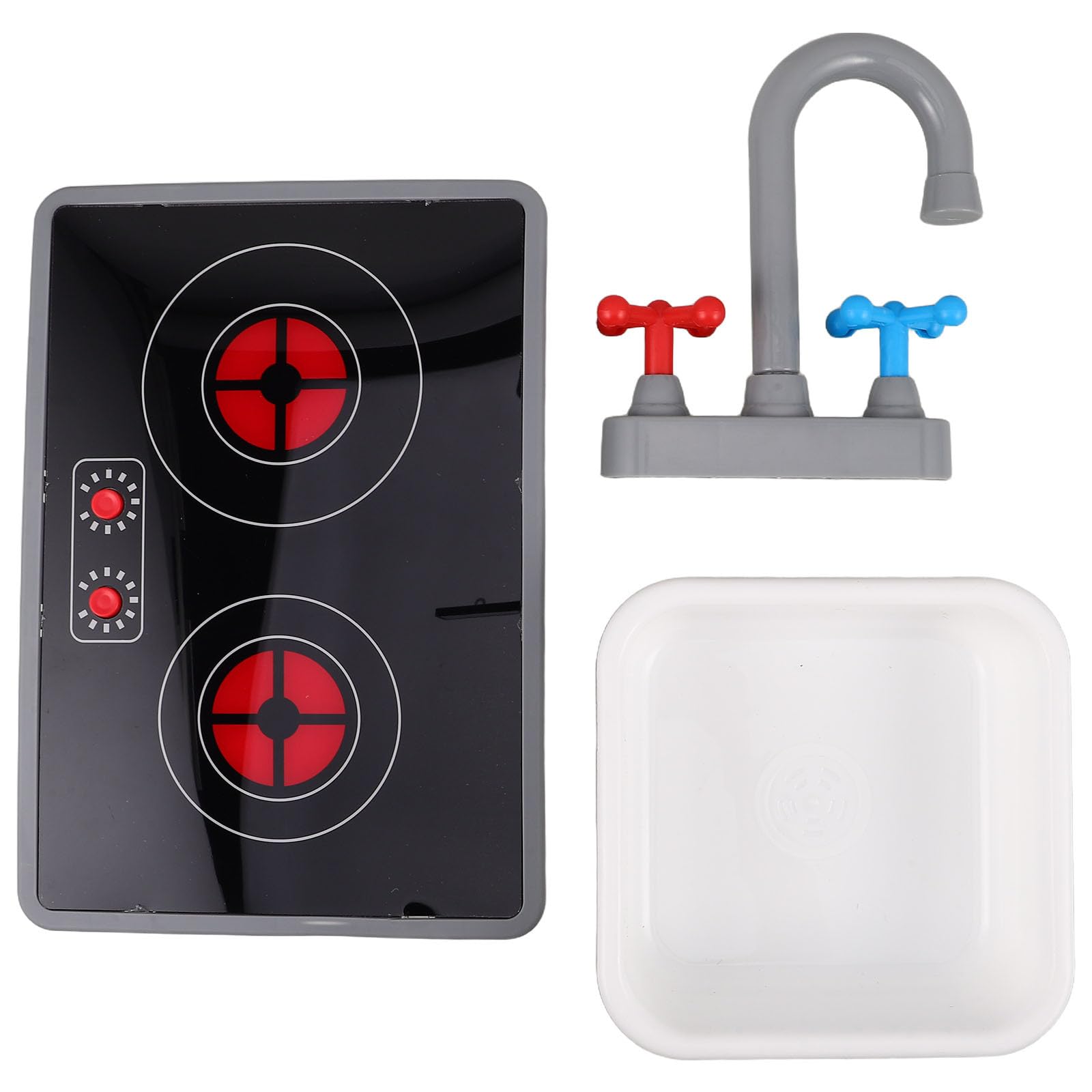 BESTonZON Jouet Cuisine Électronique 3 Pièces pour Enfants Tout-Petits | Plaque Cuisson Induction Son Lumière Réalistes | Évier Robinet Accessoires Jeu de Rôle