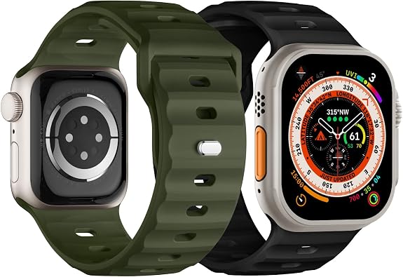 حزام رياضي متوافق مع Apple Watch Ultra 2 Band 49mm 46mm 45mm 44mm 42mm للرجال، أساور سيليكون ناعمة مقاومة للماء حزام بديل لسلسلة iWatch 11 10 9 8 7 6 5 4 3 SE Ultra 3 2 1، 2 Pack