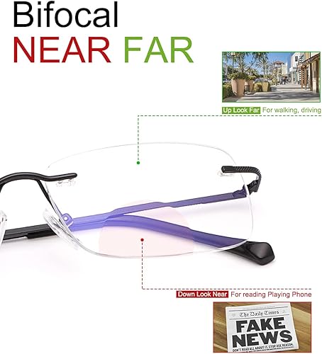 Miniatura 6 de Anteojos de lectura bifocales sin montura de transición, fotocromáticos, protección UV400, lentes de titanio para hombres