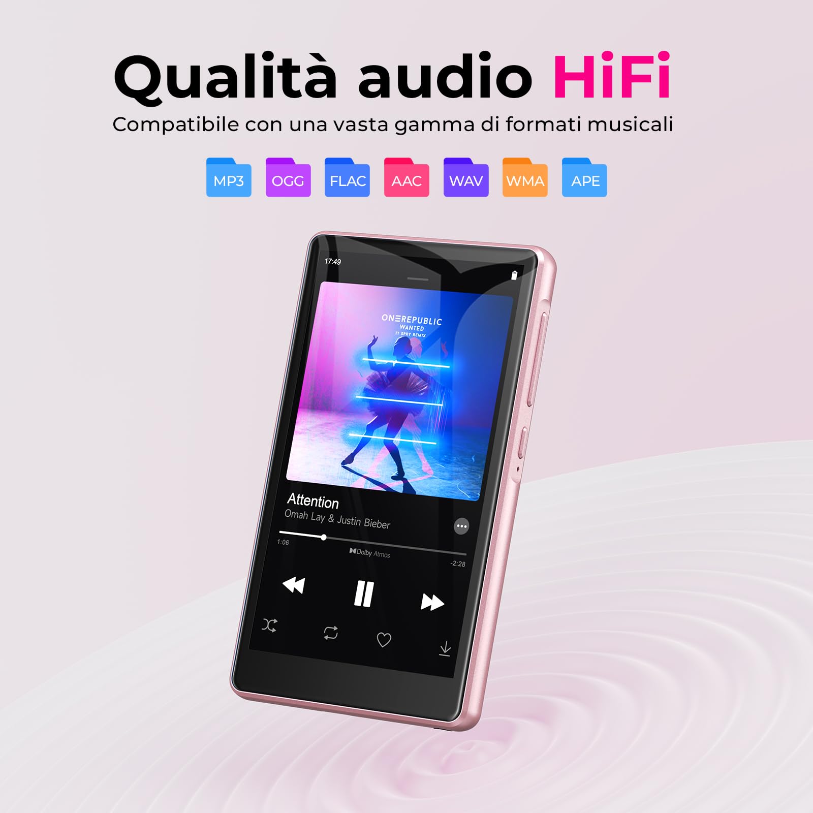160 GB Lettore MP3 con Spotify, Bluetooth e Wi-Fi, 4,5 pollici touchscreen | Android 13 lettore MP4, Play Store, Amazon Music, Deezer, radio FM,Batteria da 2000mAh, espandibile con memory card da 1TB