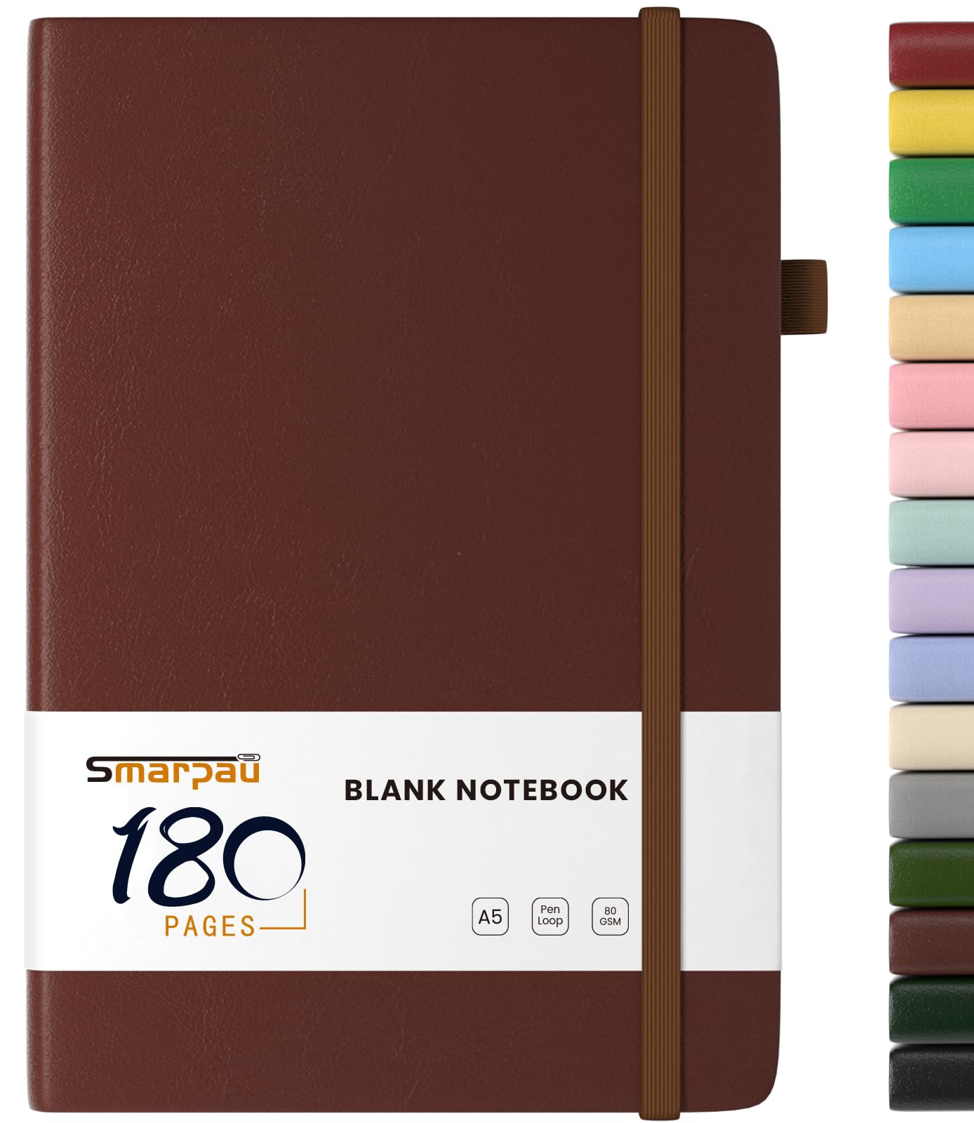 Smarpau Unlined Notebook A5, Hardback Journal Notebook with 180 Pages Blank Paper, Leather Journal for Women Men Writing, Notepad for Office School Travel Supplies, Brown