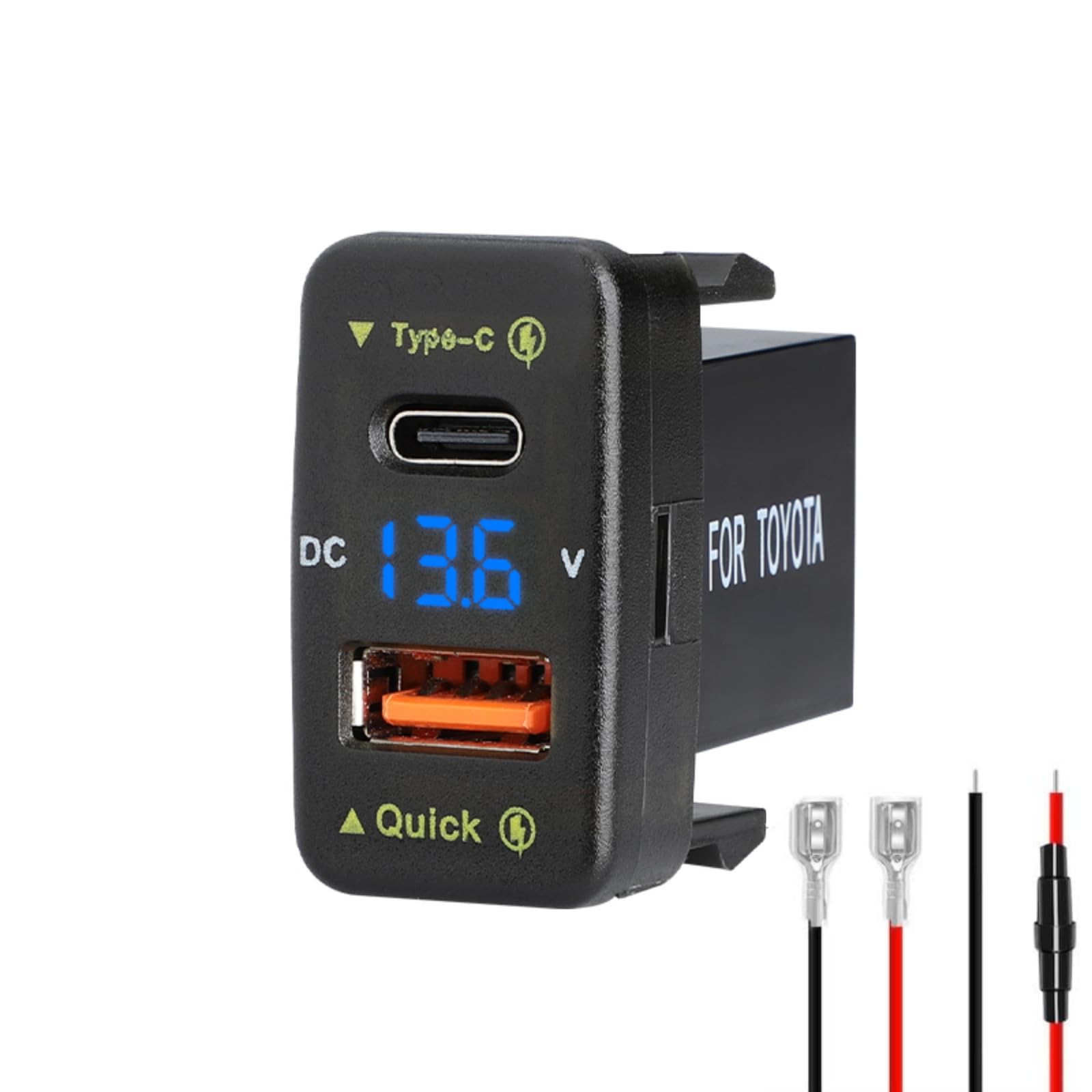 Levigo Car Charger Dual 18W USB PD+QC3.0 Fast Charge for Toyota, Type C USB Car Power Socket with LED Voltmeter Display, Compatible with 12/24V Cars(1.6 * 0.9inch)