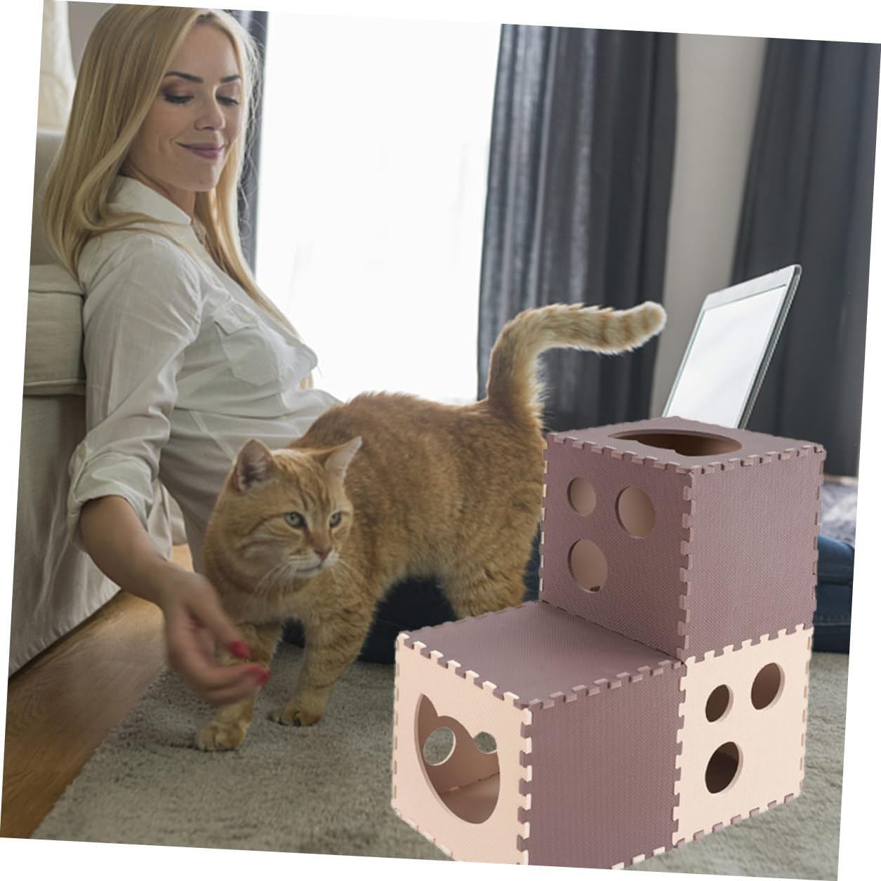 Cat Play Tunnel Kitten Wear-Resistant Foldable Cat Tunnel 30x30cm 14pcs Set All-Season Interactive Play