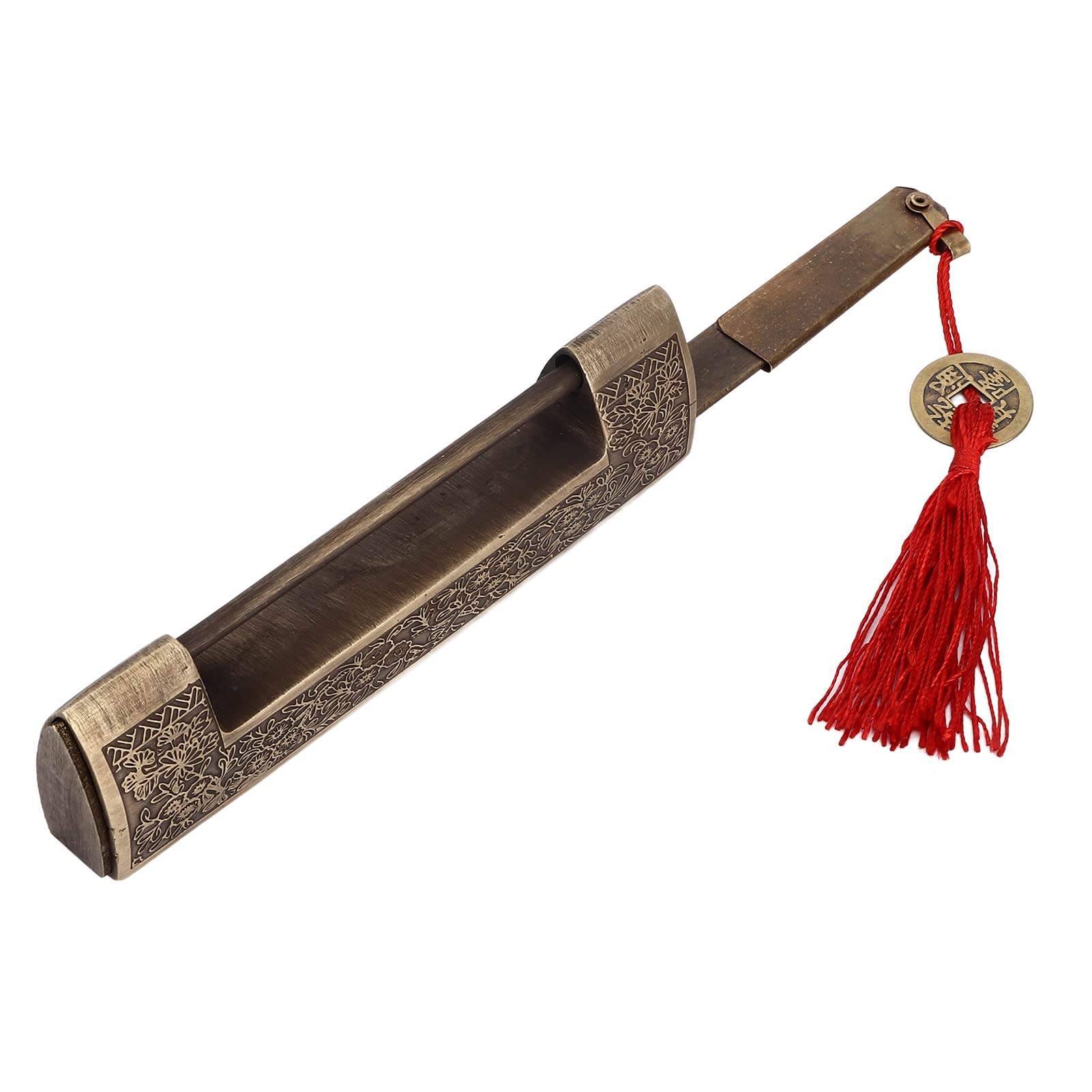 Cerradura Antigua China, Espaciado Retro 9 Cm/3,5 Pulgadas Patrón Clásico Candado Horizontal de Latón, Cerraduras Antiguas Cerradura de Pestillo para Coleccionistas y