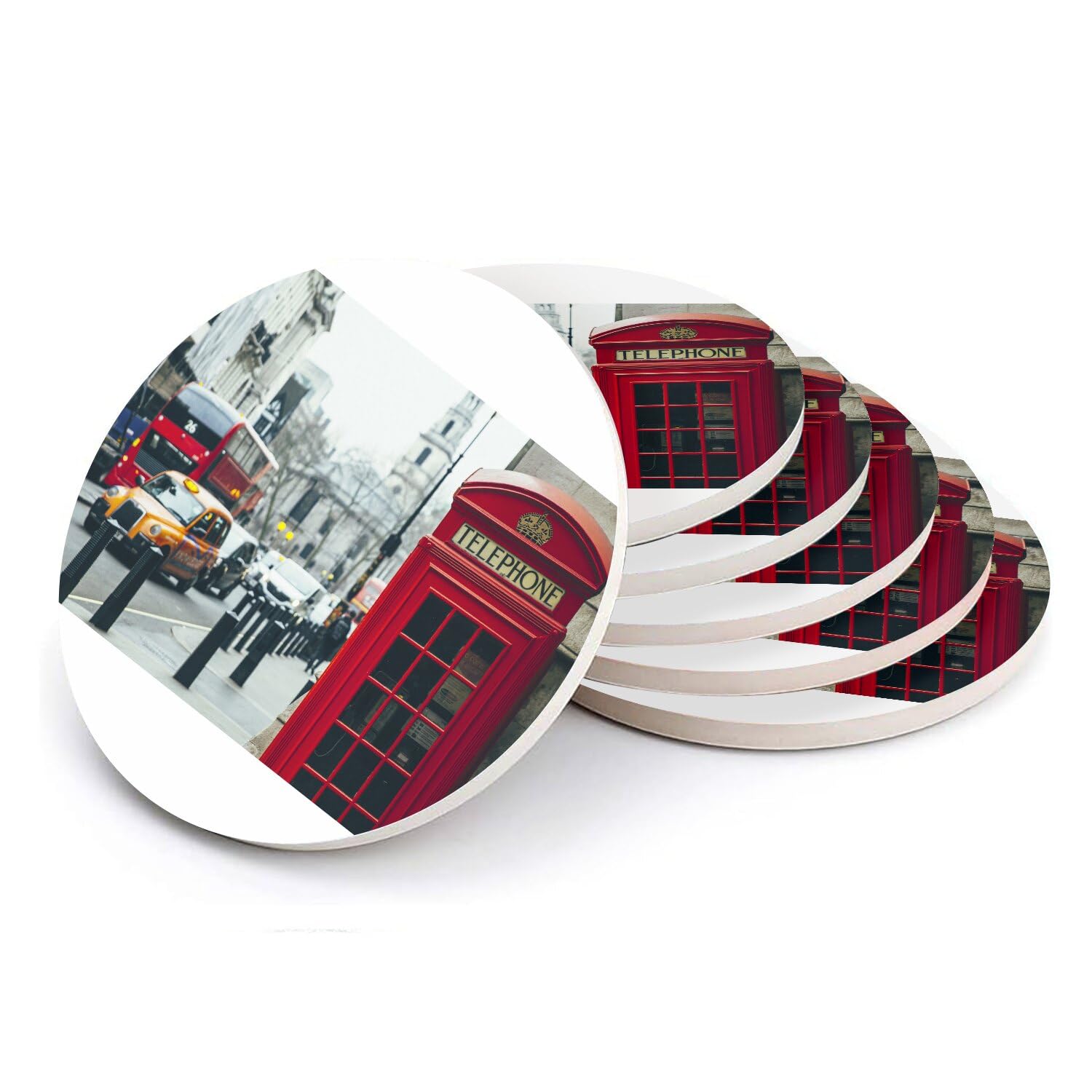 Sous-verre ronds en céramique Londres en lot de 6 de 108mm finition Premium