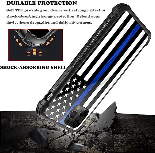 Miniatura 4 de ZHEGAILIAN Funda compatible con iPhone 13 Mini, funda de bandera estadounidense de línea azul, parte trasera de vidrio templado + funda protectora