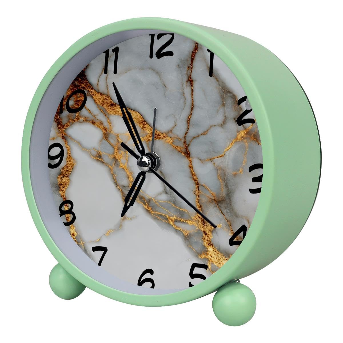 Luoweisi Analog Alarm Clock Marble, Silent Non-Ticking with Night Light, Battery Operated, Round Desk Alarm Clock for Office, Bedroom, Elderly, Adults, Children, Student Gifts