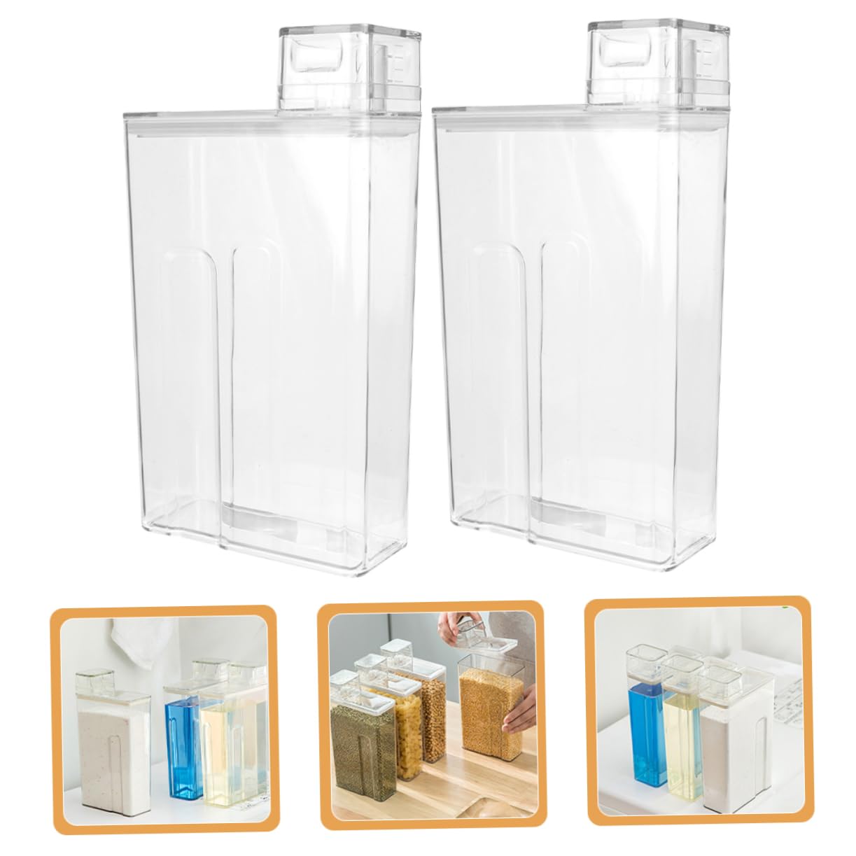 WOONEKY Dispenser Detergente Bucato Ricaricabile in Plastica Trasparente, Contenitori Multiuso per Detersivo Liquido e Polvere, Set 2 Pezzi per Uso Domestico e Lavanderia