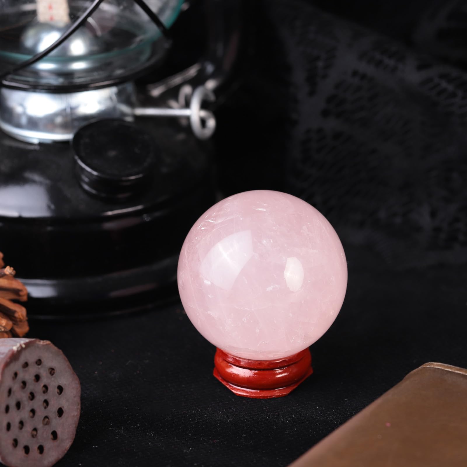 Nupuyai Natural Rose Quartz Crystal Ball with Wooden Stand - Image 4
