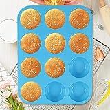 Kozdtiz Muffin Backform, 2 Stück Muffinblech aus Silikon, Muffinform Blech, Muffinform Silikon, Minimuffinform für 12 Muffins für Kuchen Muffins Puddings 29 x 21.8 x 3 cm Blau