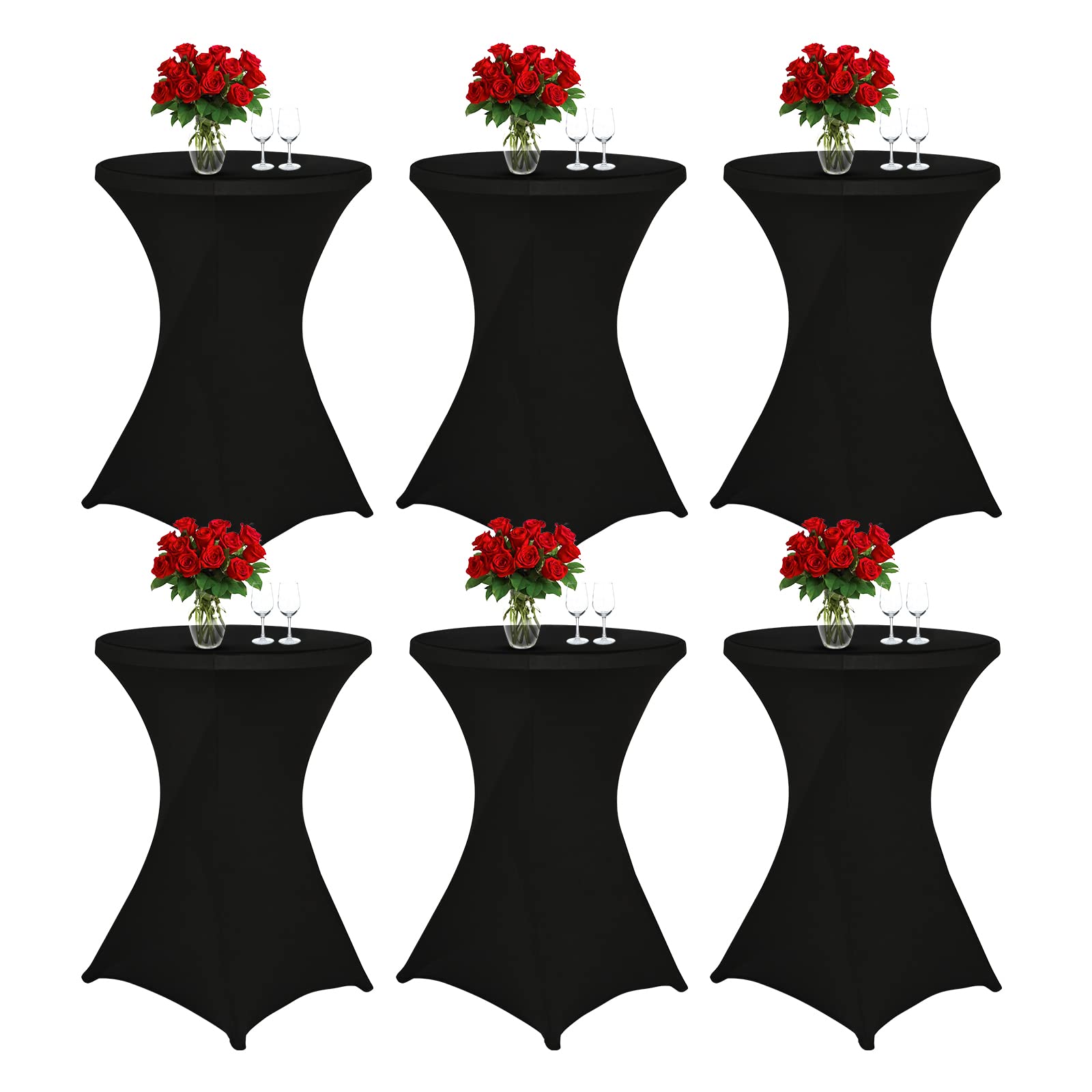 Showgeous 6 Pcs de Mantel de Esquinas cuadradas elásticas de Licra para cóctel de 32 x 43 Pulgadas, Mesa Redonda de Tapa Alta Negra Ajustada, Mantel de cóctel para Mesa de Banquete de Boda (Negro)