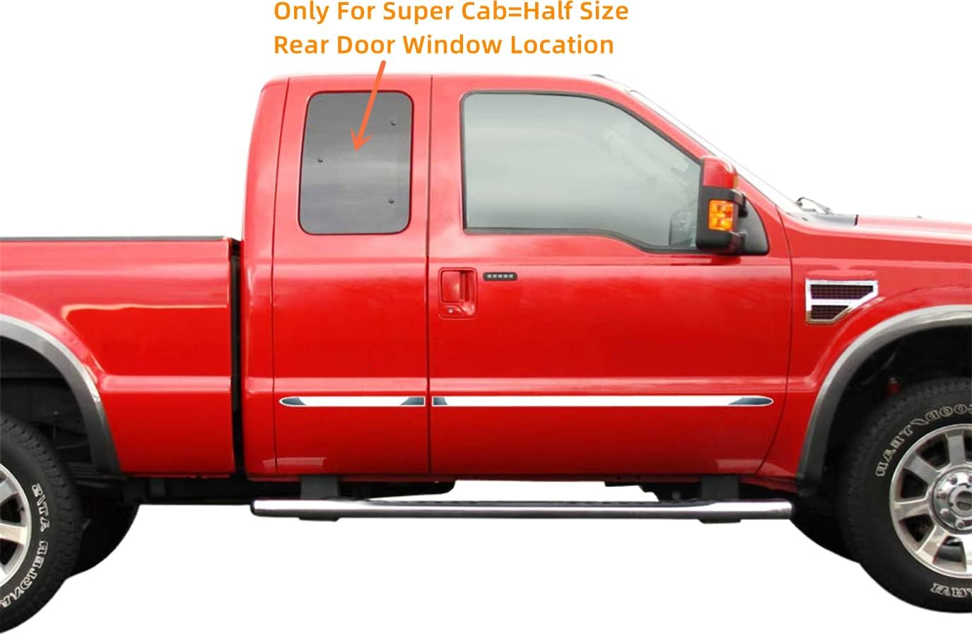 Movable Passenger/Right Side Rear Access Door Quarter Window Glass Privacy Replacement for Ford F250HD F350 1999 / F250 F350 F650 F750 2000-2016 / F450 F550 2003-2016 2-Door Super Cab