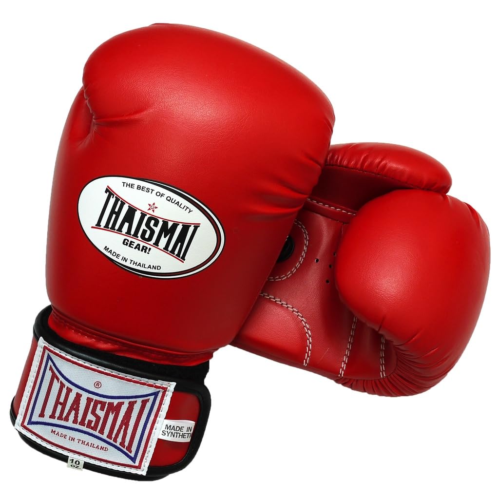 Thaismai Muay Thai Style Vectro Straps Boxing Gloves Polyurethane Synthetic Leather Material Red Color (14), X-Large