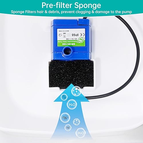 Miniatura 3 de Paquete de 8 filtros de repuesto para fuente de agua para gatos y 8 esponjas de prefiltro para fuente de agua cuadrada de 84 oz2.5 L, dispensador