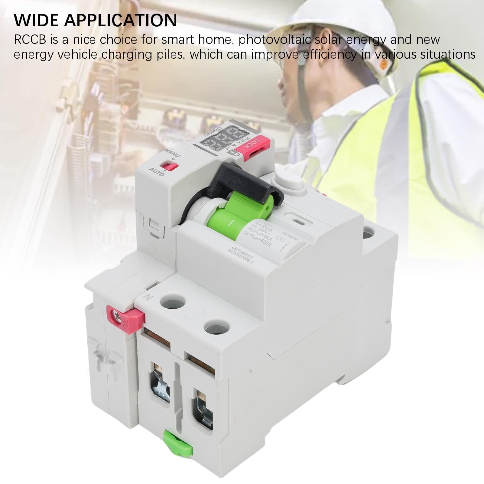 Interruttore differenziale differenziale RCD 2P RCD tipo A Display digitale ripristino automatico applicabile per energia solare fotovoltaica Smart Home (Ha pugnalato)