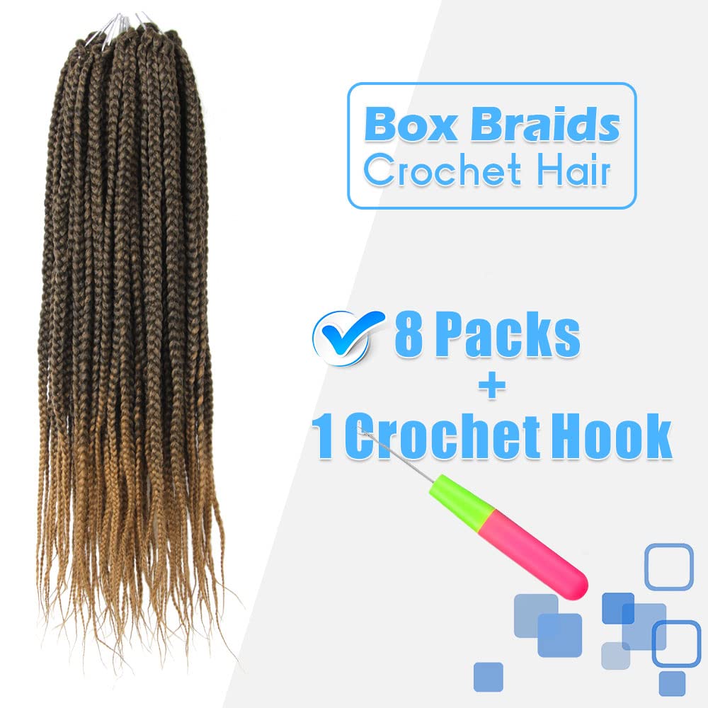 BOHOBABE Box Braids Crochet Hair 24 Inch 8 Packs Prelooped, Medium Long 3X Knotless Crochet Box Braiding Hair (T27)
