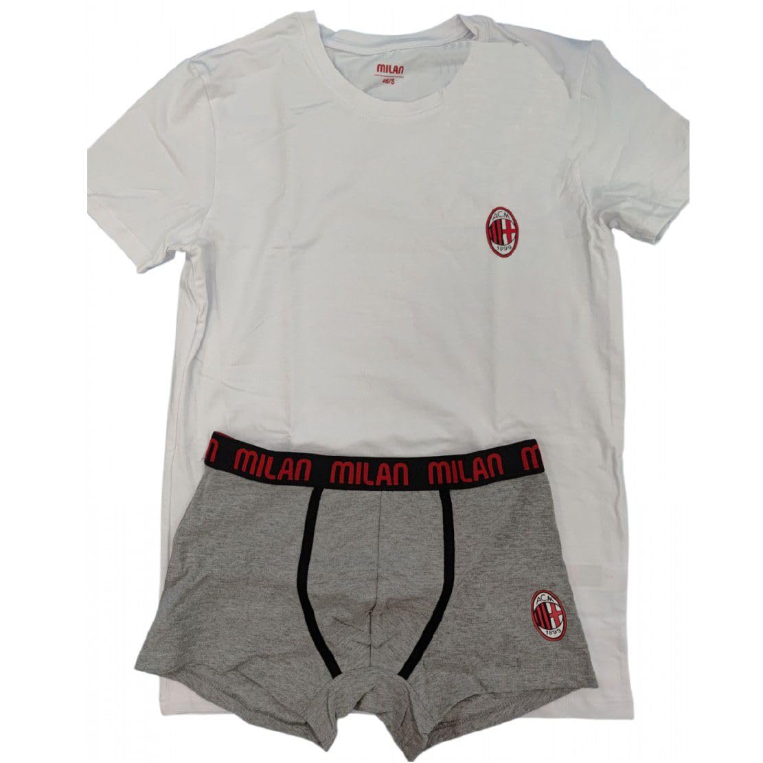 Set Intimo Milan Corto in Cotone ed Elastan – Maglia a Manica Corta Girocollo + Boxer Ufficiale ACMILAN PS 10307