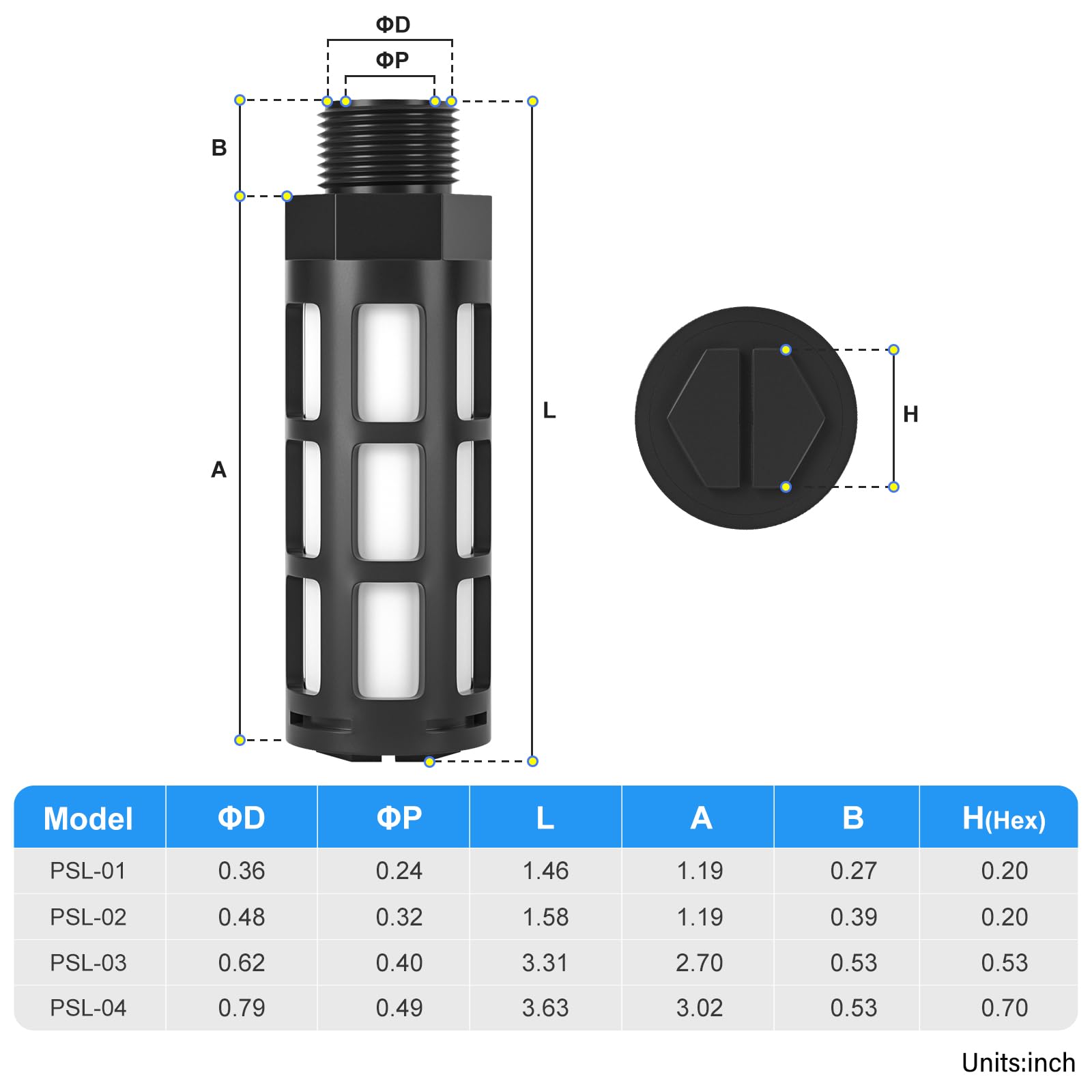 TAILONZ PNEUMATIC 1/4 Inch NPT Pneumatic Plastic Muffler Solenoid Valve Muffler Element Air Compressor Exhaust Silencer Muffler Fitting (Pack of 5) — Amazon image 2