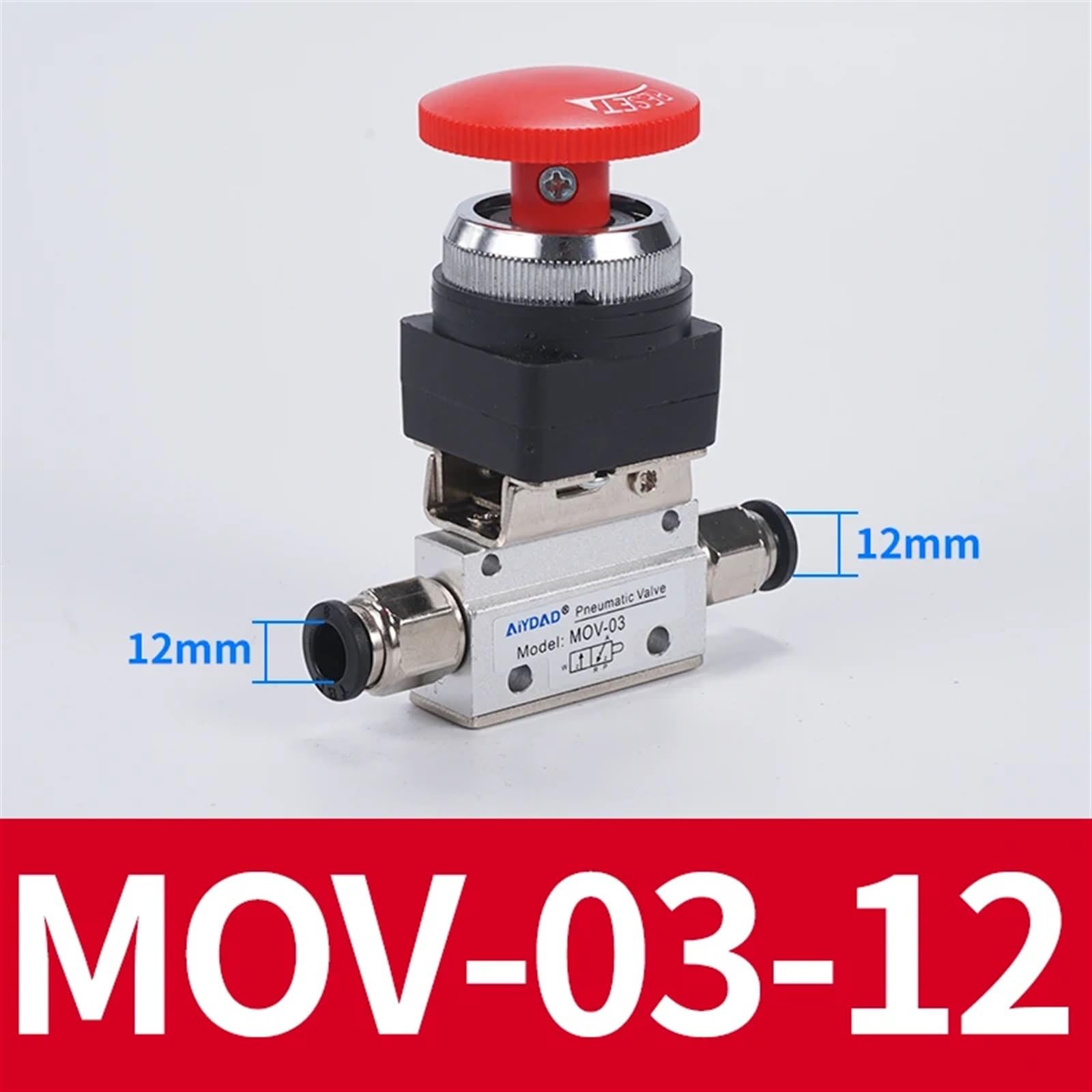 MOV-03 1/20.3 cm PT gwint grzybkowy przycisk zatrzymania awaryjnego samoblokujący 2-pozycyjny 3-drożny pneumatyczny zawór mechaniczny w złączce (12 mm)
