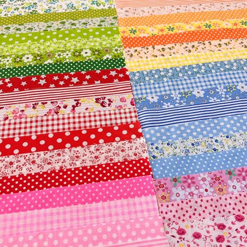 Image of Cotton Fabric DIY Making Supplies Quilting Patchwork Fabric Fat Quarter Bundles DIY for Quilting Cotton Patchwork Cushions (red /Green, 9.8 inch x 9.8 inch)