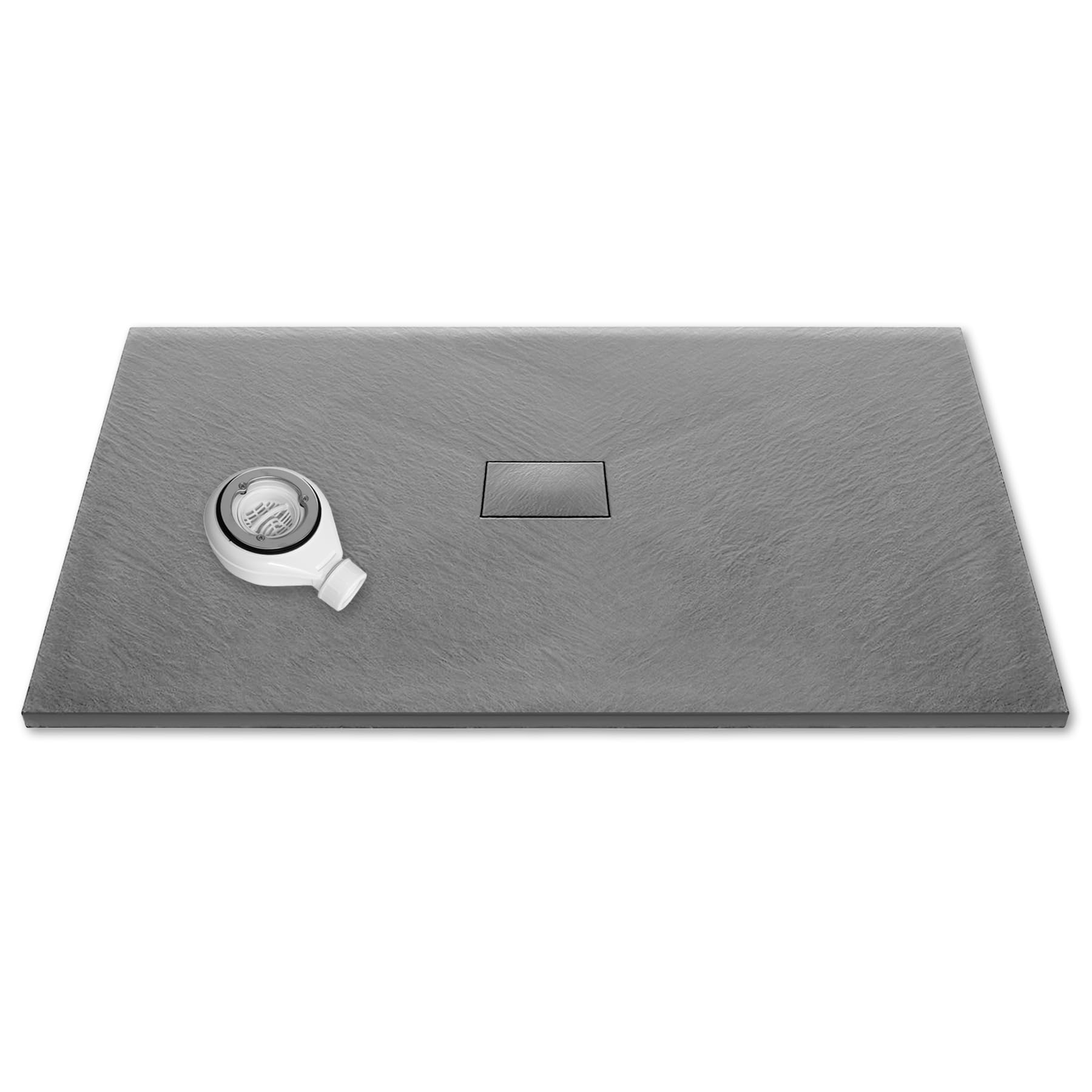 Thermopanel Grey 1400X1000mm Dark Smc Slate Stone Shower Tray & Dark Drain Cover With 90Mm Abs Waste