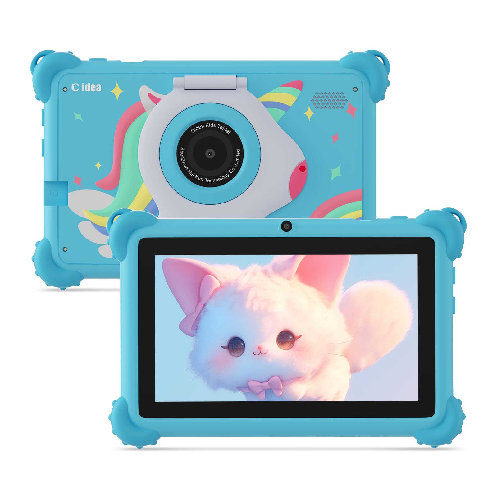 C idea 7-inch Tablet for Kids, Android 13 Toddler Tablet, 4GB RAM+32GB ROM+512GB Expandable, 1024x600 IPS, WiFi, Bluetooth, Pre-installed iWawa, Parental Controls, with Adjustable Stand (Blue)