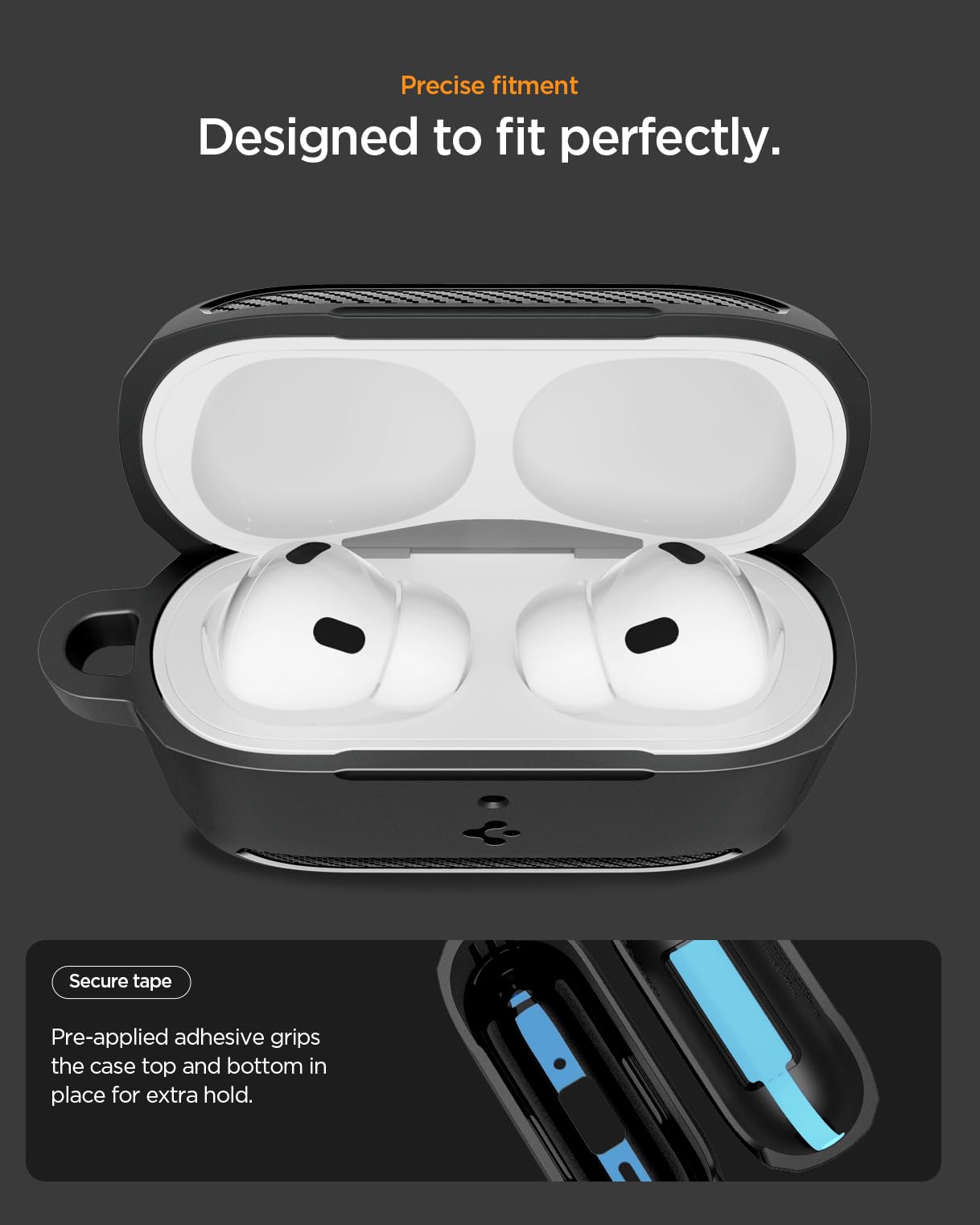 Spigen Cover Rugged Armor Compatible con AirPods Pro 3 (3a Generazione 2025) con Moschettone, Custodia AirPods Pro 3 - Nero Opaco