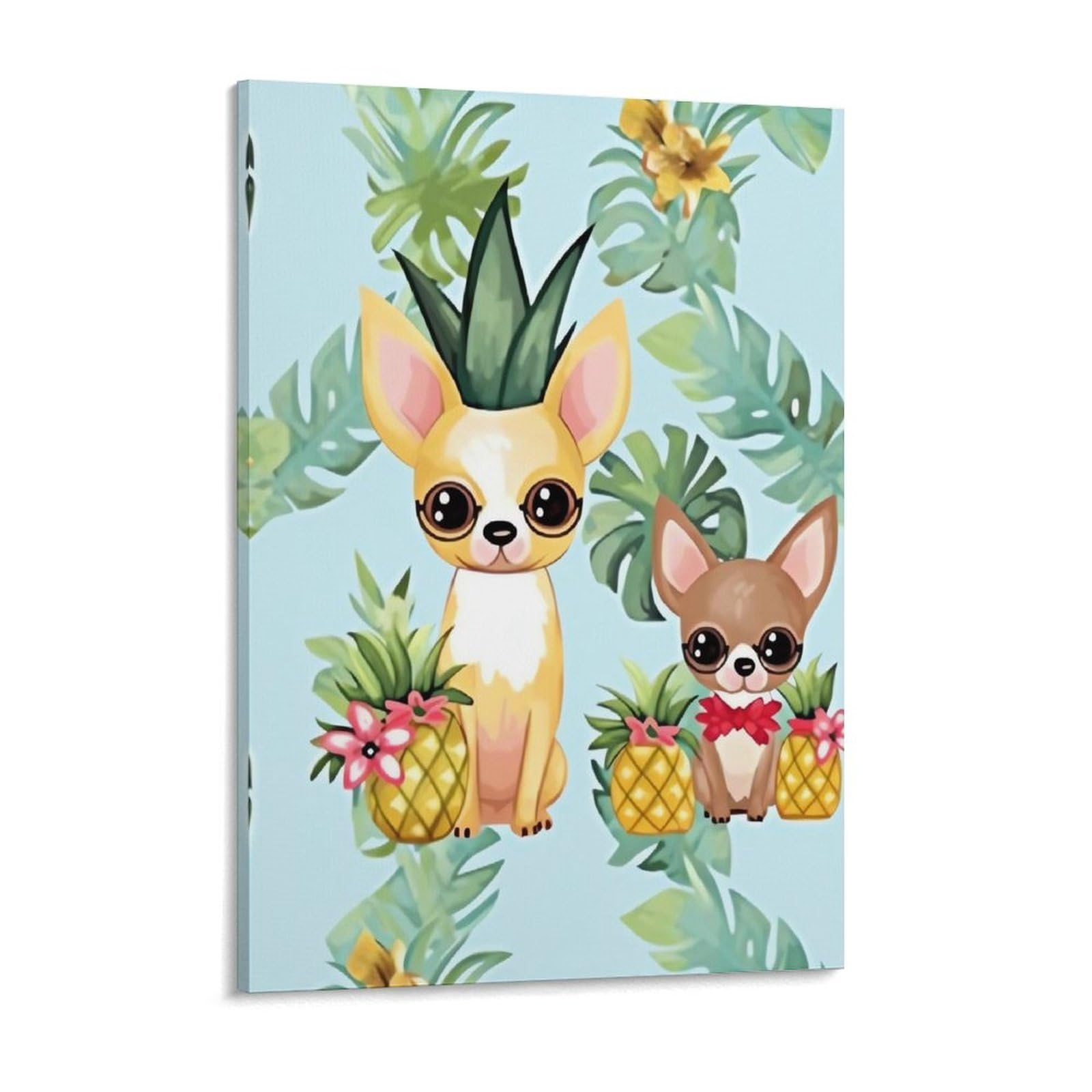 Chihuahua Dog Pineapple Canvas Wall Art for Bedroom 18x24inch Canvas Prints Artwork for Walls Modern Picture Artwork Painting for Living Room Aesthetic Wall Paintings for Bathroom Kitchen Off